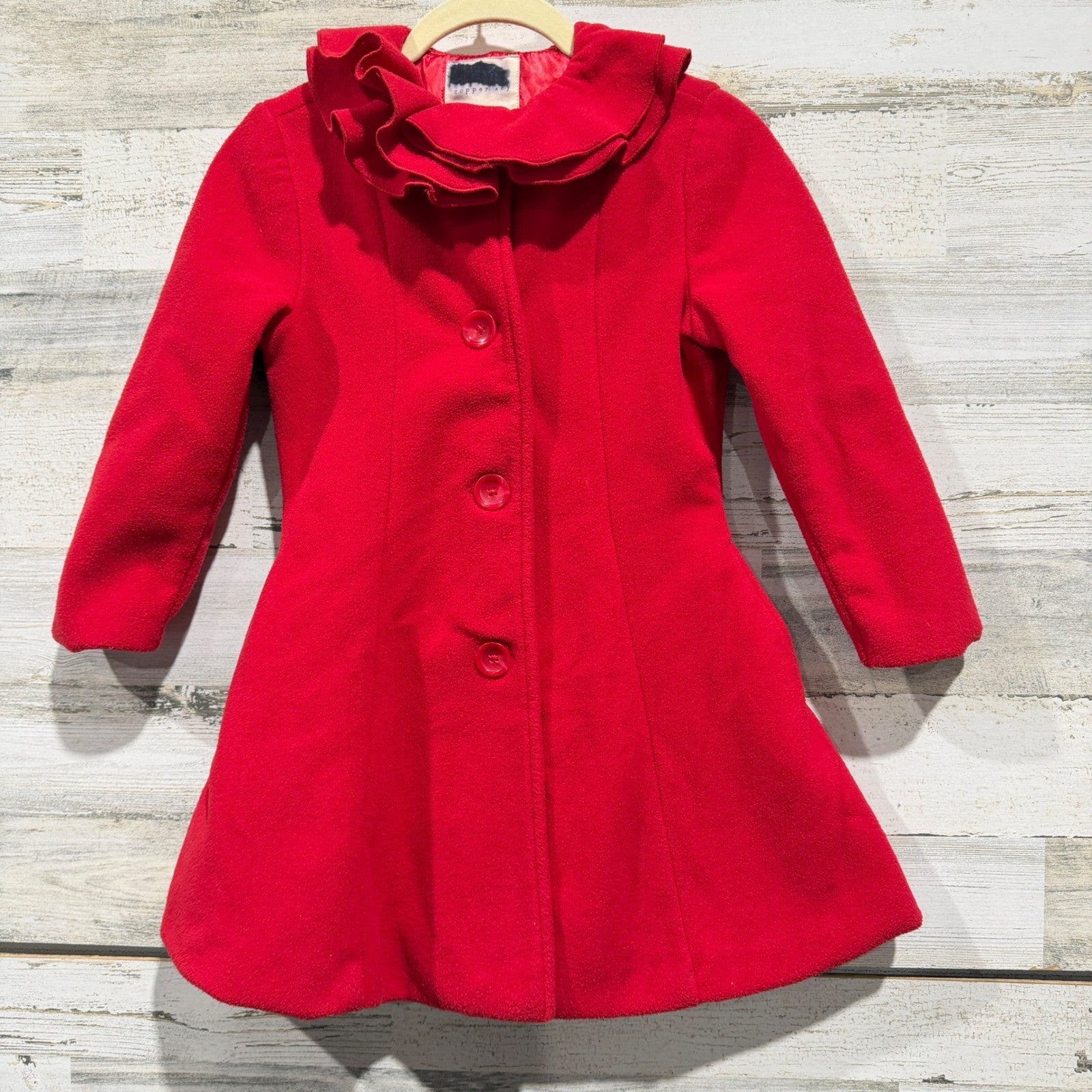 Copper Key Ruffle Coat Girls 6/6X Red Fleece Peacoat Holiday Classic *Flawed0