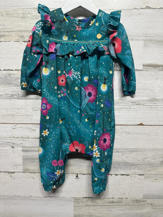 Mon Sucre Floral Firefly Romper Kids 9-12M Teal Ruffle NWT0