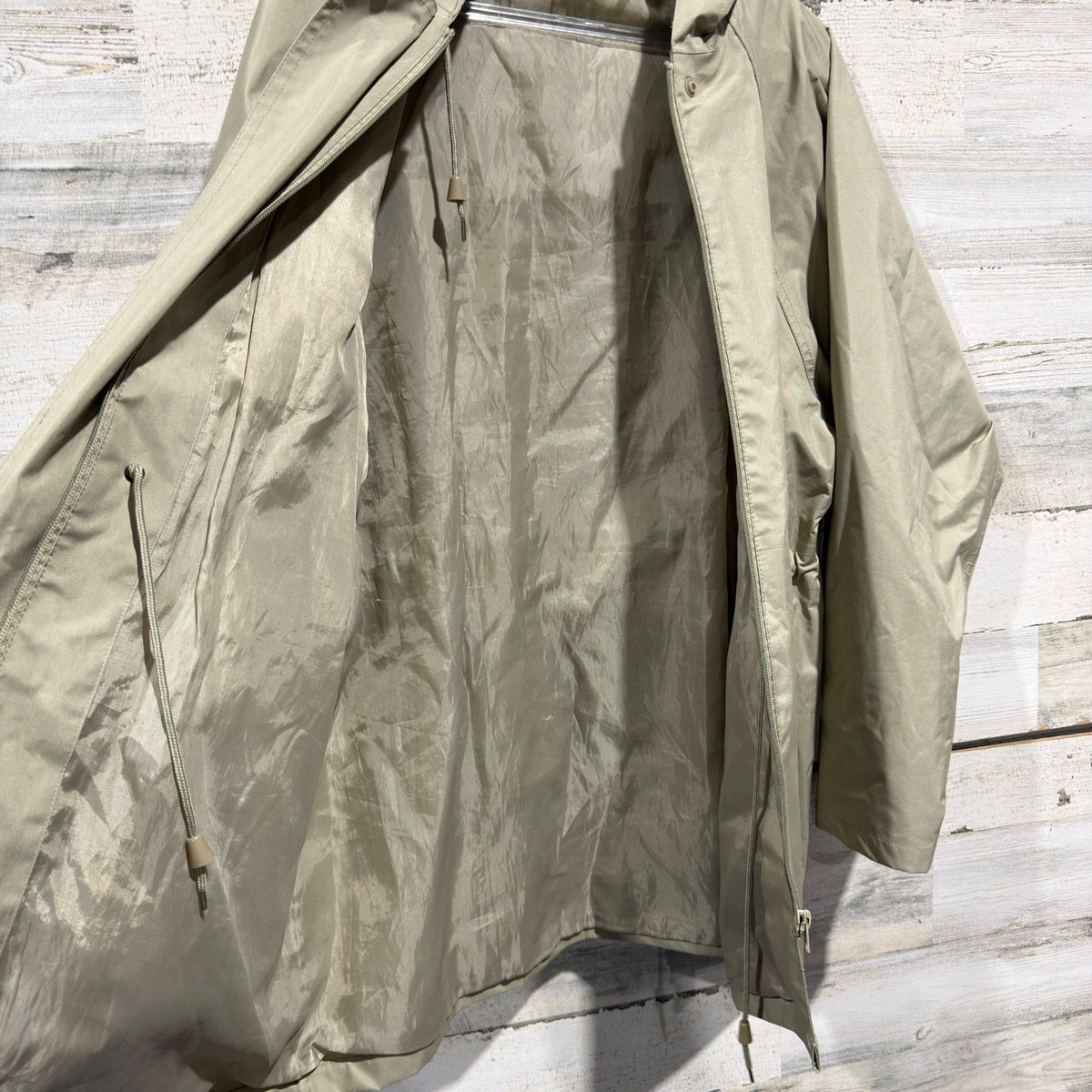 Hooded Anorak Rain Jacket Women Size M/L Tan Polyester Utility GUC*3
