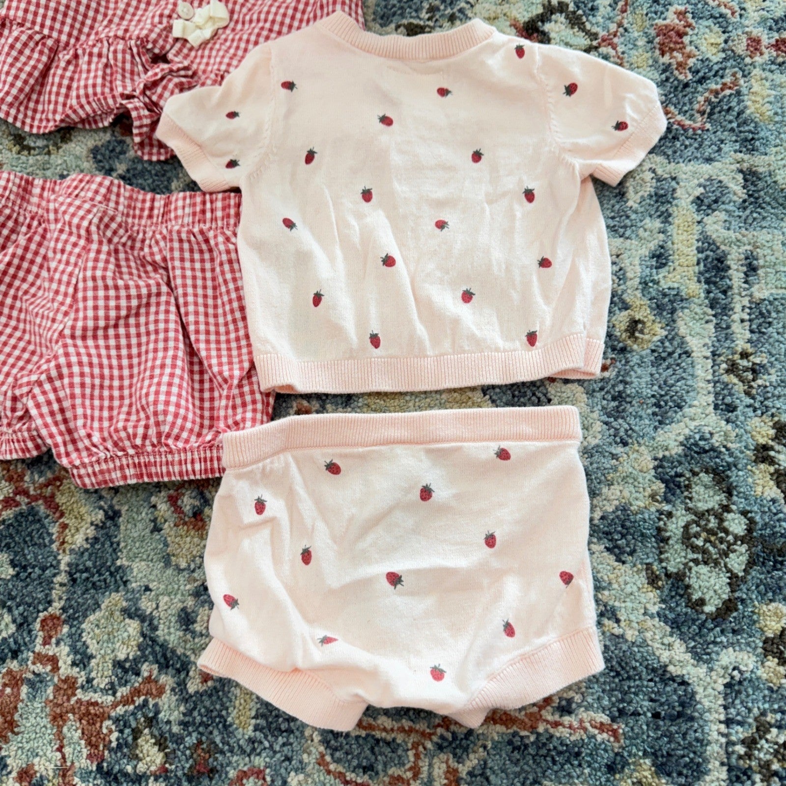 Little Planet Outfit Bundle Baby Girl 3M Pink Red Strawberry Gingham EUC5