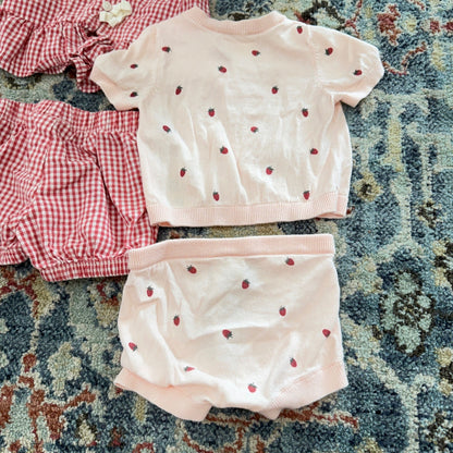Little Planet Outfit Bundle Baby Girl 3M Pink Red Strawberry Gingham EUC5