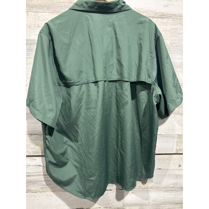 Eddie Bauer Button Up Shirt Men 2XL Green Ripstop Fishing Gorpcore EUC1