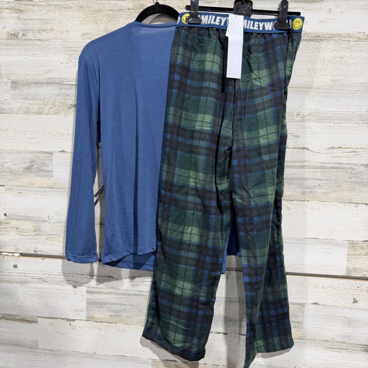 SmileyWorld Tis The Season Pajama Set Kids Size 14 Blue Plaid Holiday NWT6