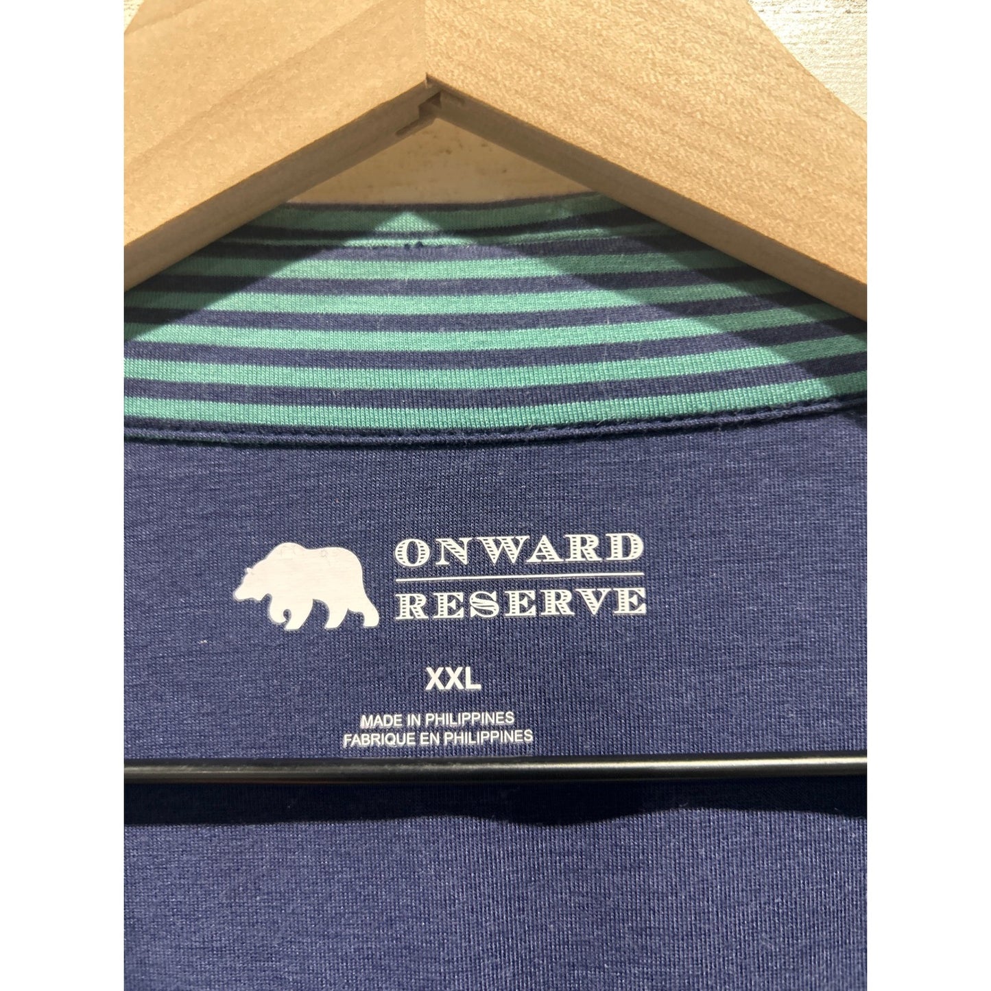Onward Reserve Polo Shirt Men XXL Teal Striped Performance Golf Gorpcore EUC1