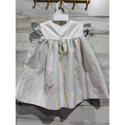 Vintage Dress Girls 4T Pastel Stripe Flutter Sleeve Flower2