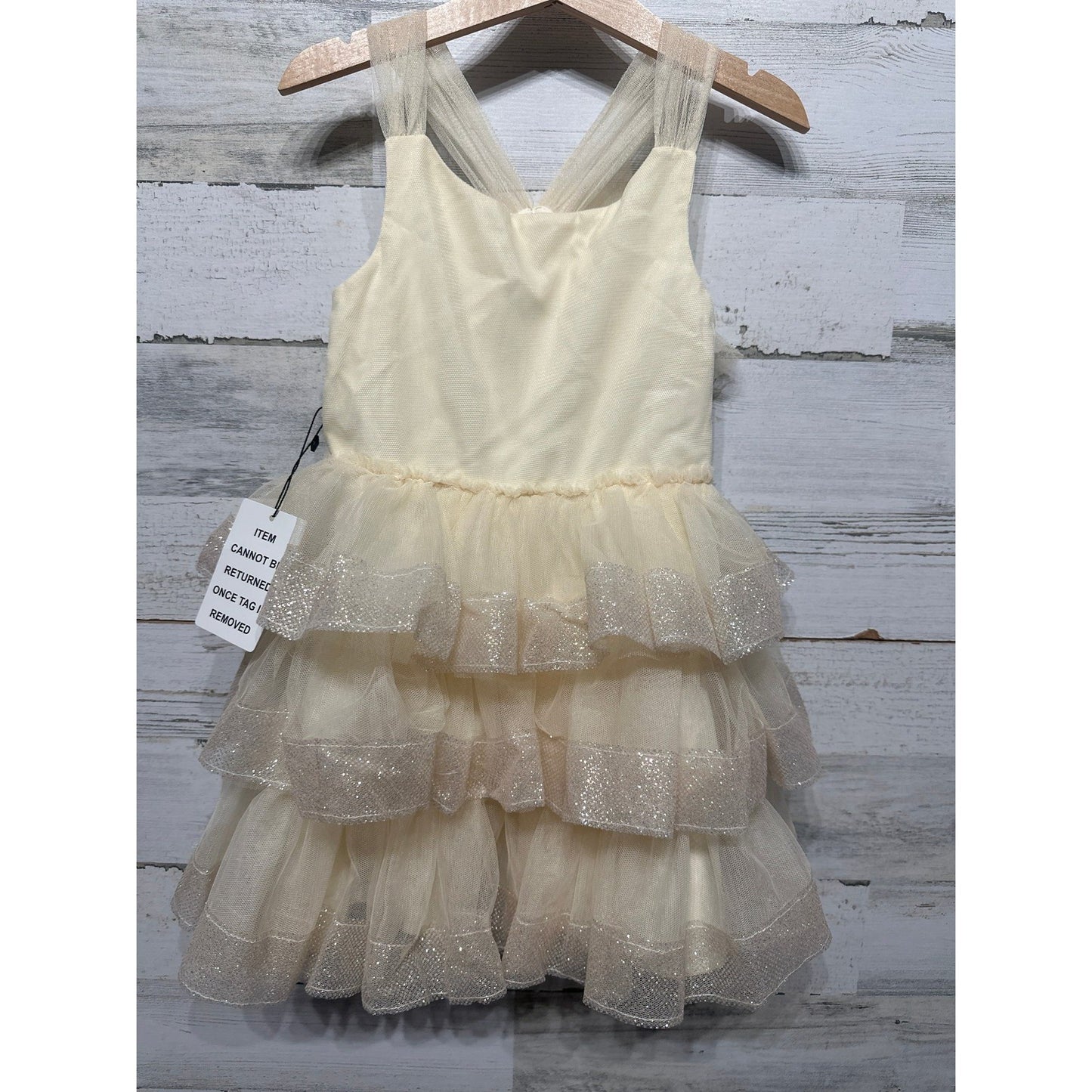 Joyfolie Tulle Dress Girls Size 4 Ivory Tiered Glitter Ruffle NWT0