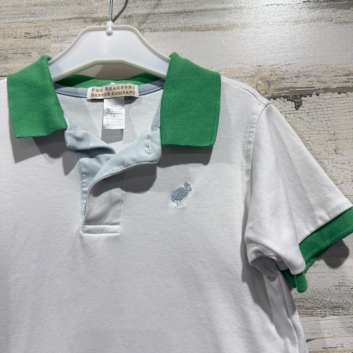 The Beaufort Bonnet Company Polo Shirt Boys 7 White Green Preppy EUC1