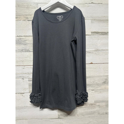 Sew Sassy Long Sleeve Shirt Girls 12 Grey Ruffle Cuff Boutique Balletcore EUC0