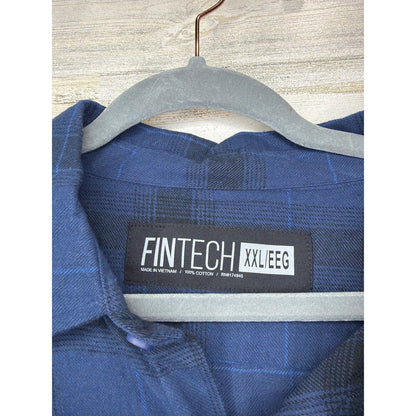 Fintech Button Down Shirt Men XXL Blue Plaid Cotton Gorpcore NWT1