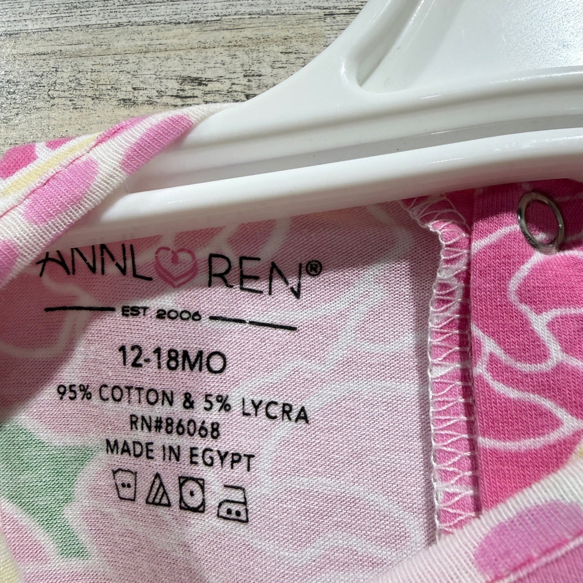 Ann Loren Romper Girls 12-18M Pink Yellow Floral Rosette Ruffle Boutique NWT3