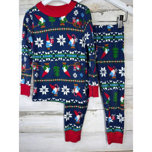 Hanna Andersson Pajamas Boys 3T Blue Gnome Fair Isle Organic Cotton Holiday EUC0