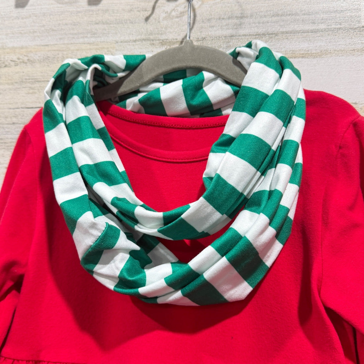 Unique Baby Reindeer Tunic Girls 7Y Red Scarf Lace Trim Holiday Christmas EUC2