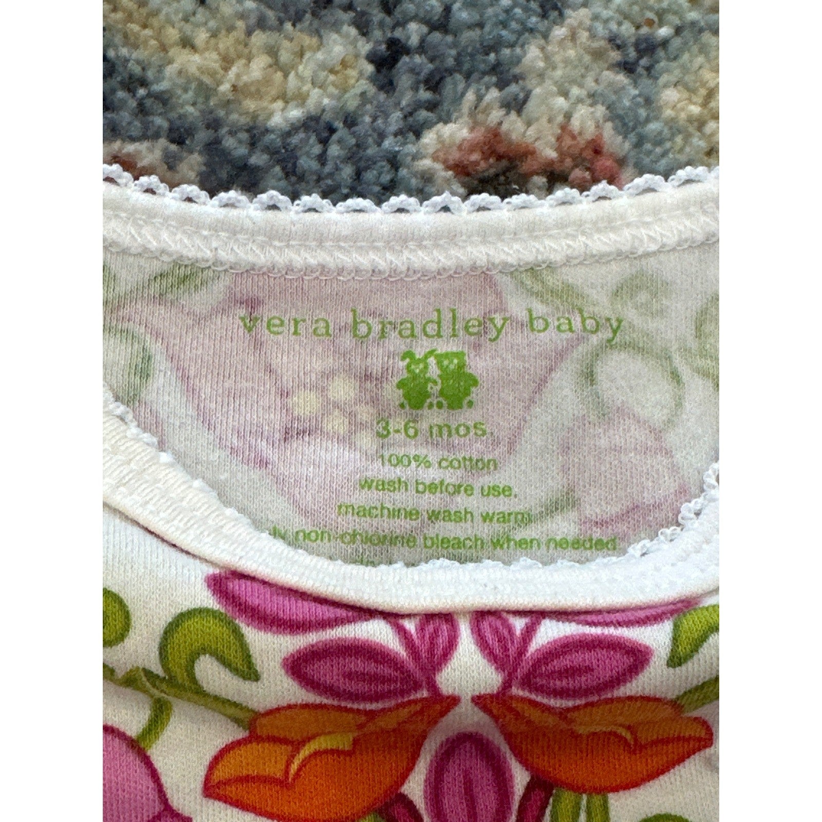 Vera Bradley Floral Footie Sleeper Baby Girls 3-6M Pink Orange Green Retro1