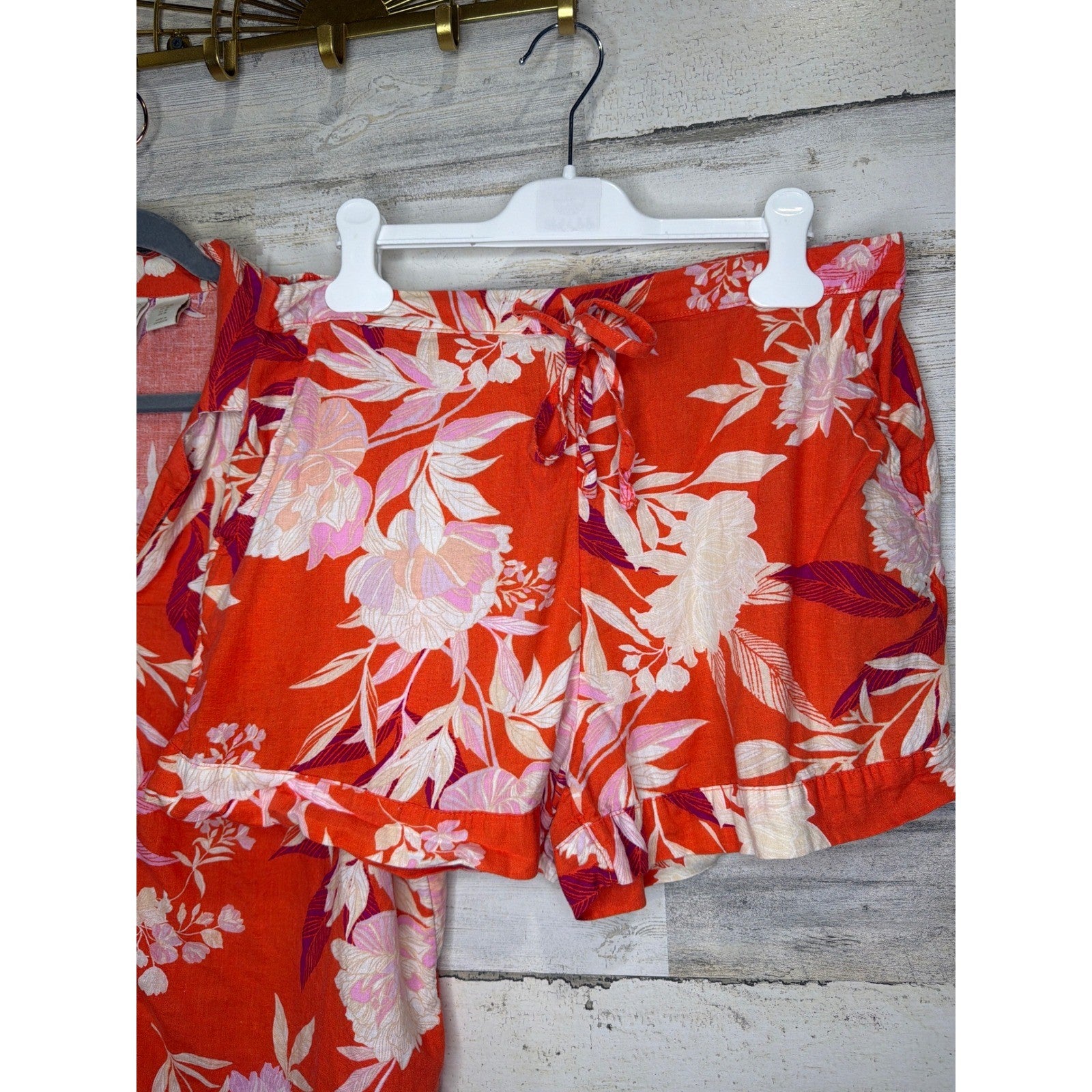 Cynthia Rowley Sleepwear Womens Medium Orange Floral Linen Blend Tropical EUC2