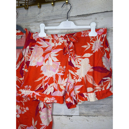 Cynthia Rowley Sleepwear Womens Medium Orange Floral Linen Blend Tropical EUC2