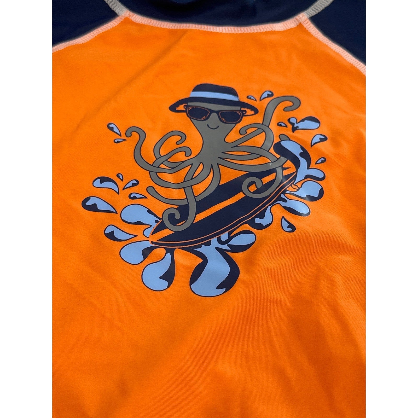 Flap Happy Rash Guard Boys 6X/7 Orange Navy Surfing Octopus UPF 50+ NWT1