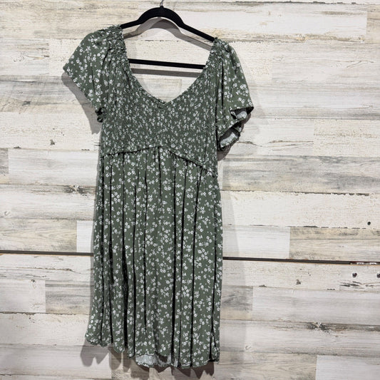 Passport Floral Smocked Mini Dress Women 3X Green Rayon Cottagecore EUC0