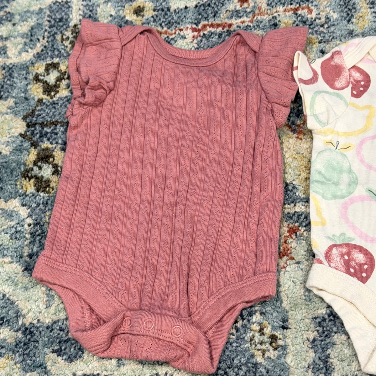 Member's Mark Bodysuit 4pk Girls NB Pink Fruit Ruffle Organic Cotton EUC4