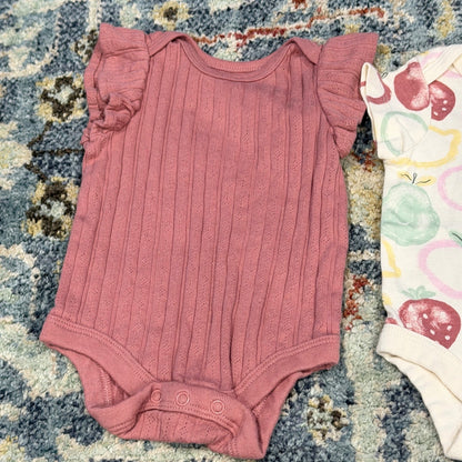 Member's Mark Bodysuit 4pk Girls NB Pink Fruit Ruffle Organic Cotton EUC4