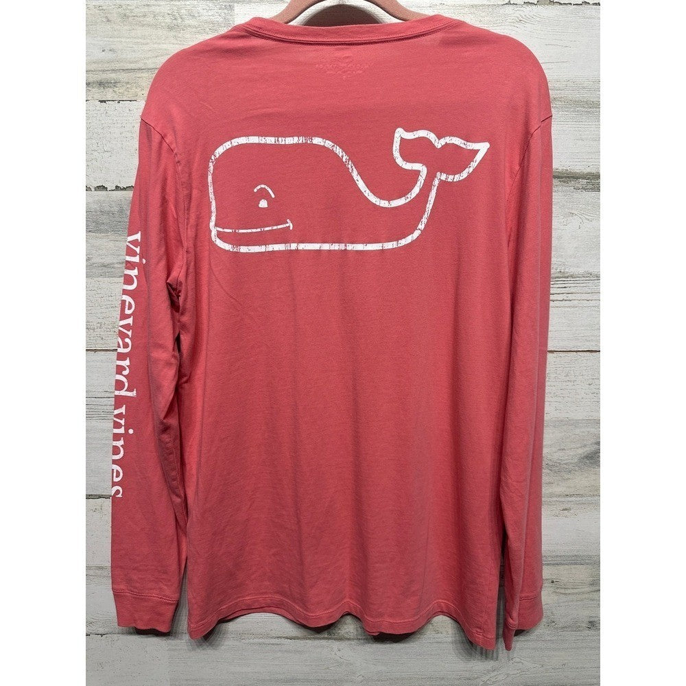 Vineyard Vines Long Sleeve Shirt Mens S Pink Whale Graphic Pocket Tee EUC2