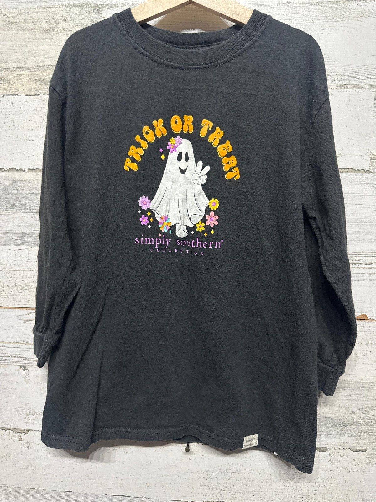 Simply Southern Long Sleeve T-Shirt Youth Small Black Halloween Boo Crew EUC0