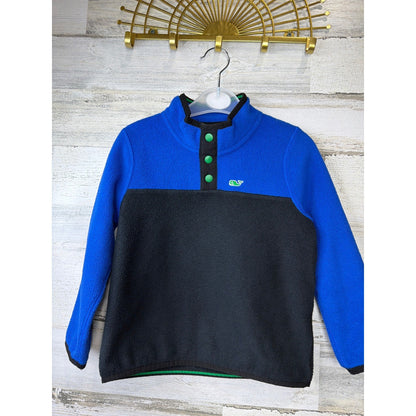 Vineyard Vines Fleece Pullover Boys 4T Blue Black Snap Shep Shirt Preppy *Flawed0