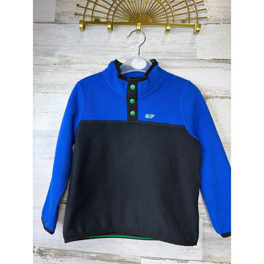 Vineyard Vines Fleece Pullover Boys 4T Blue Black Snap Shep Shirt Preppy *Flawed0