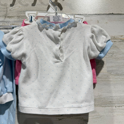 Vintage Kitten Graphic 3pc Outfit Set Girls 6-9 Months Blue Pink Cotton Flawed*3