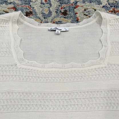 Sam Edelman Knit Top Women M White Pointelle Scalloped Coquette EUC1
