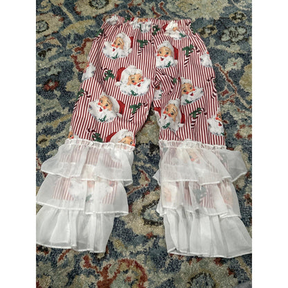 Boutique Santa Ruffle Pants Girls 3T Red White Striped Holiday Christmas EUC1
