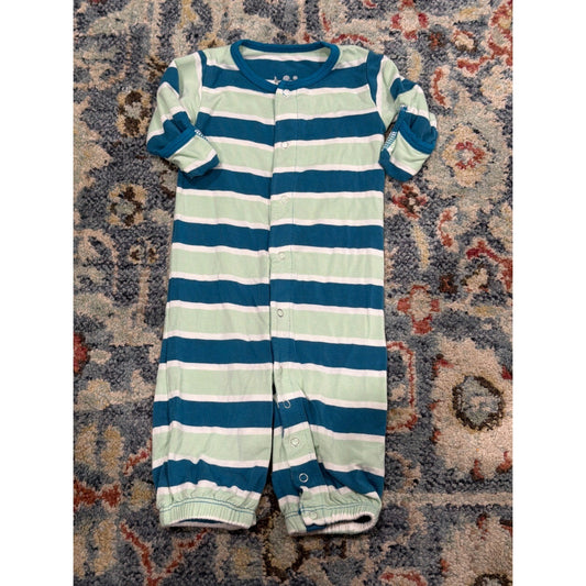 KicKee Pants Convertible Gown Romper Newborn Blue Green Striped EUC0