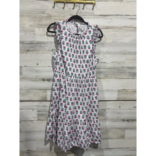 J Crew Dress Womens 12 White Pink Floral Ruffle Tiered Midi Cottagecore0