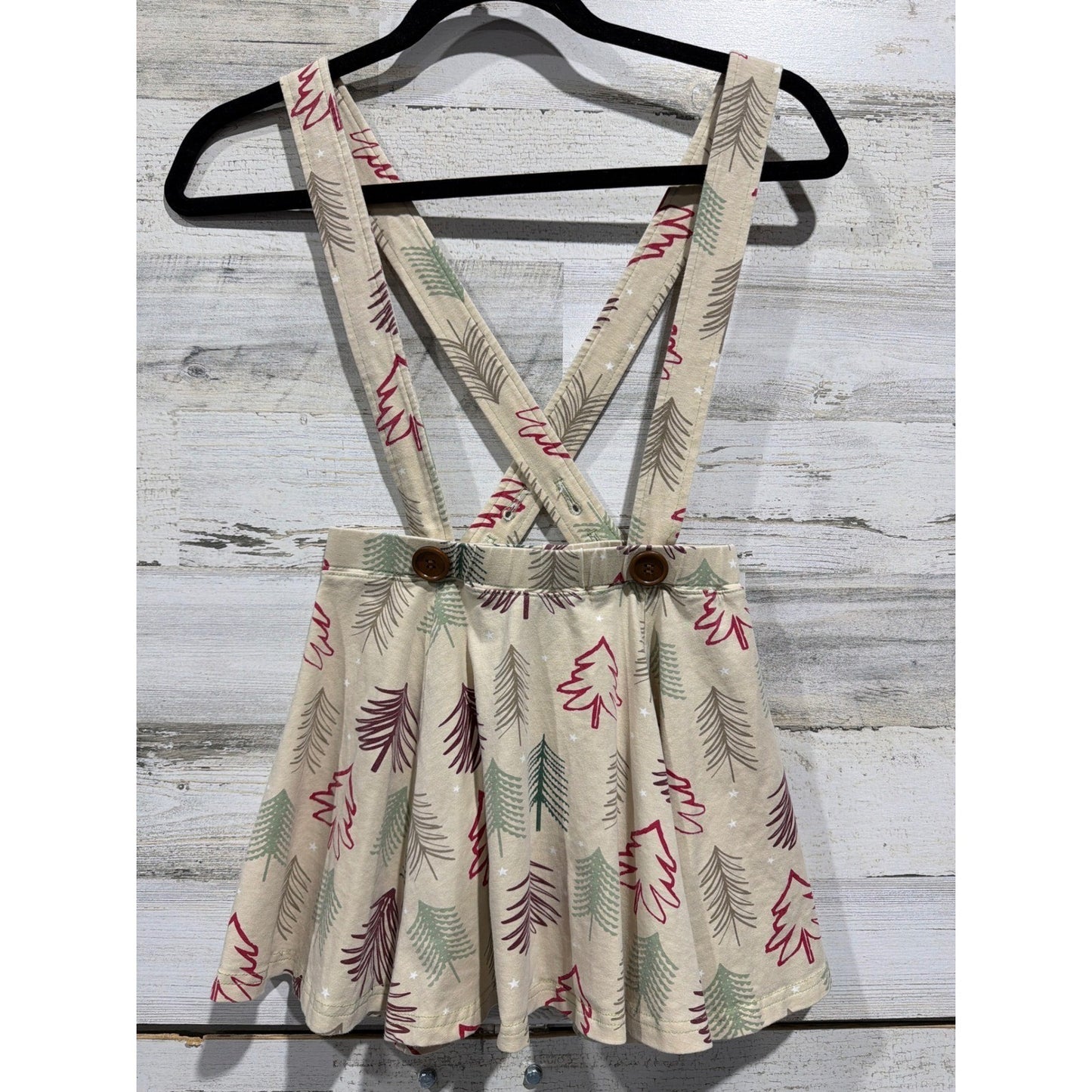Sew Sassy Pinafore Skirt Girls 10 Cream Christmas Tree Holiday Boutique EUC0