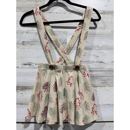 Sew Sassy Pinafore Skirt Girls 10 Cream Christmas Tree Holiday Boutique EUC0