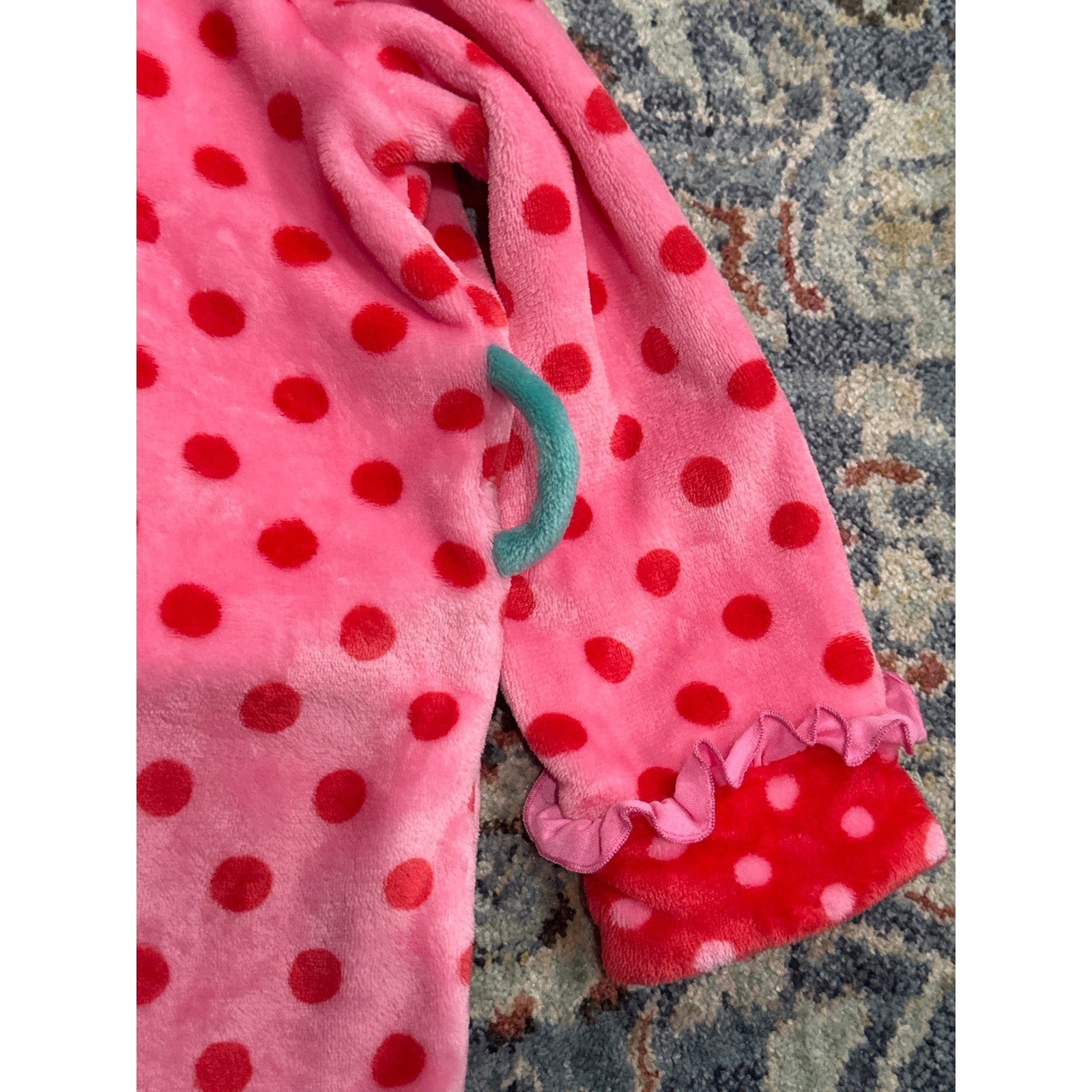 Matilda Jane Robe Girls Medium Pink Red Polka Dot Hooded Fleece*Missing Belt Tie4