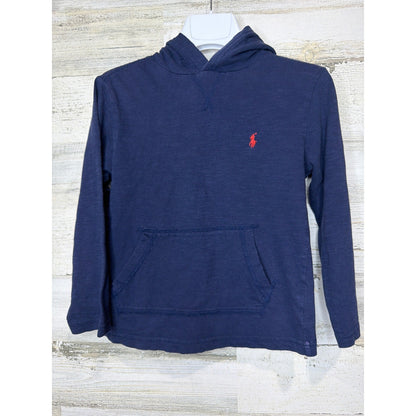 Polo Ralph Lauren Hooded Shirt Boys 5 Navy Blue Cotton Slub Hoodie EUC0