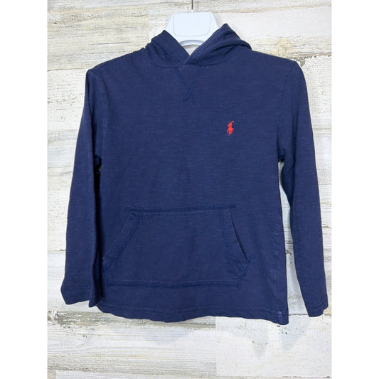 Polo Ralph Lauren Hooded Shirt Boys 5 Navy Blue Cotton Slub Hoodie EUC0