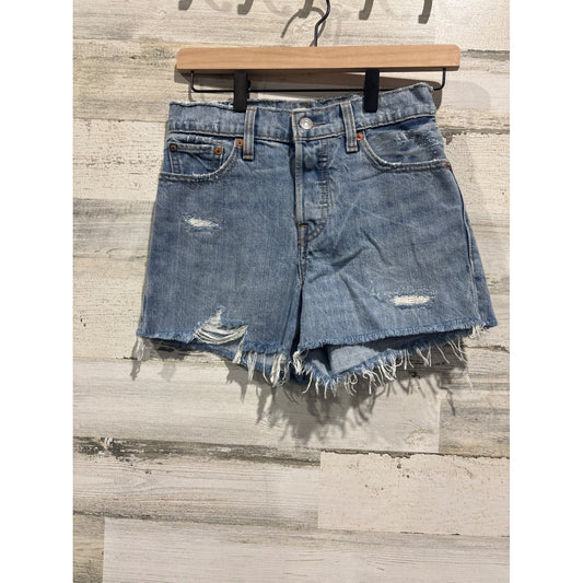 Levi's Wedgie Jean Shorts Women 25 Blue Distressed Denim High Rise EUC0