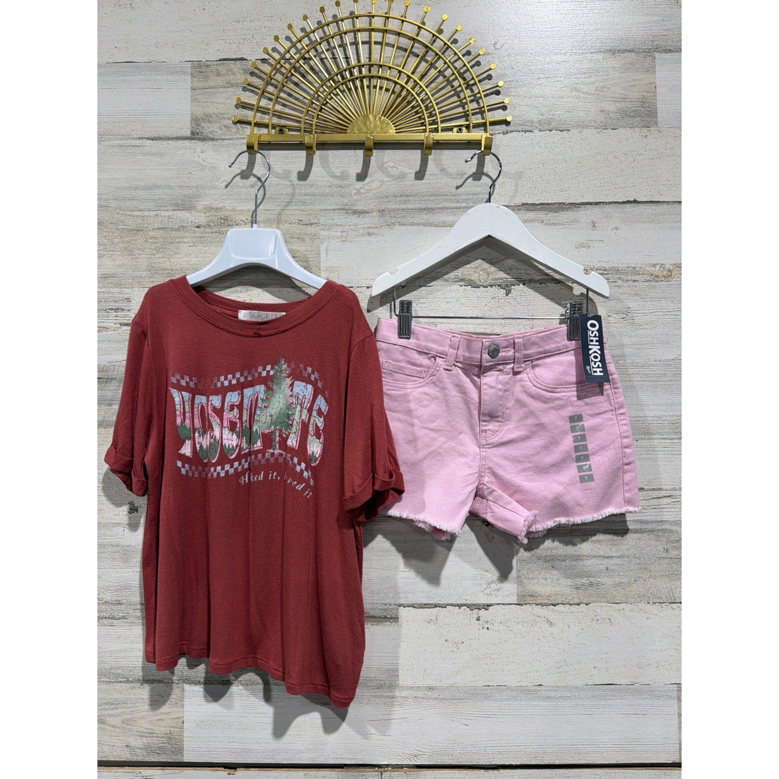 Society Stitch OshKosh Outfit Girls M 7 Red Pink Yosemite Shorts Set NWT0