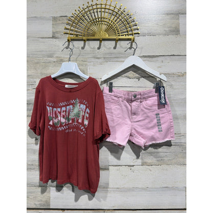 Society Stitch OshKosh Outfit Girls M 7 Red Pink Yosemite Shorts Set NWT0