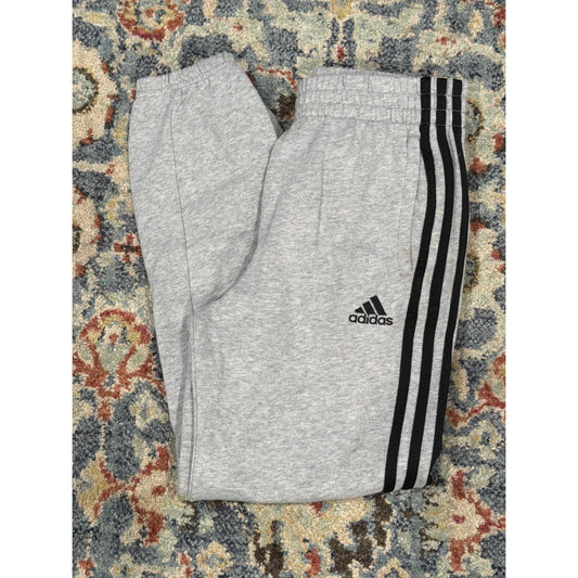 Adidas Sweatpants Boys 10/12 Gray 3-Stripe Fleece Joggers Athleisure *Flawed0