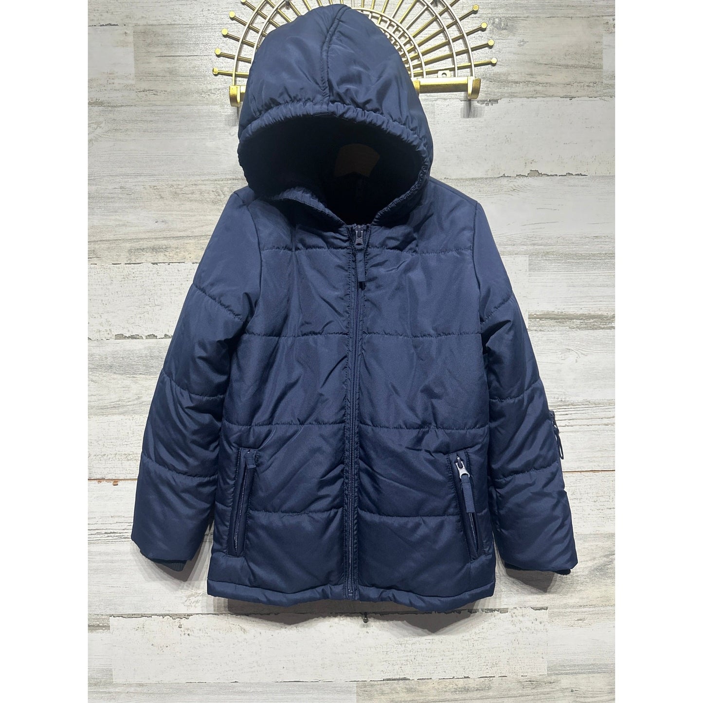 Class Club Boy's Size 6/7 Double Zip Hooded Navy Blue 2 in 1 Puffer Jacket Coat0