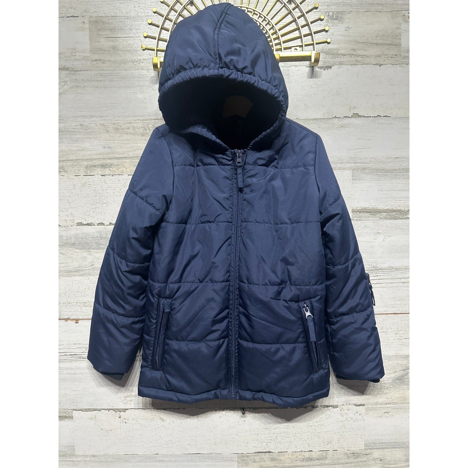 Class Club Boy's Size 6/7 Double Zip Hooded Navy Blue 2 in 1 Puffer Jacket Coat0