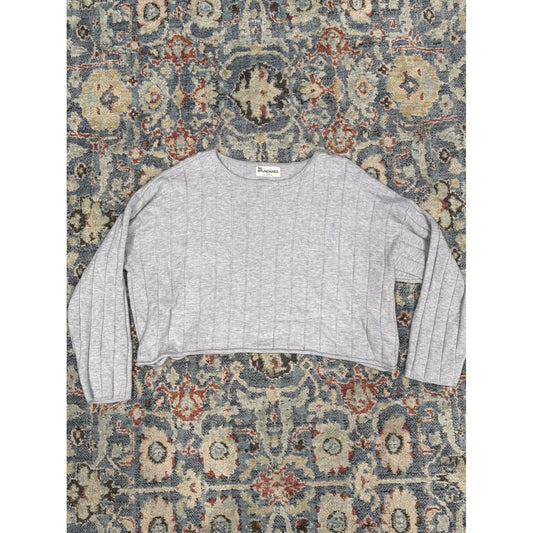 Boxy Sweater Women XXL Gray Ribbed Cropped Pullover Gorpcore EUC0