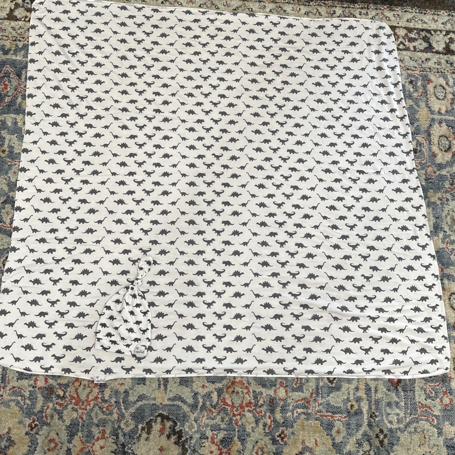 Copper Pearl Swaddle Blanket & Hat Set White Gray Dinosaur0