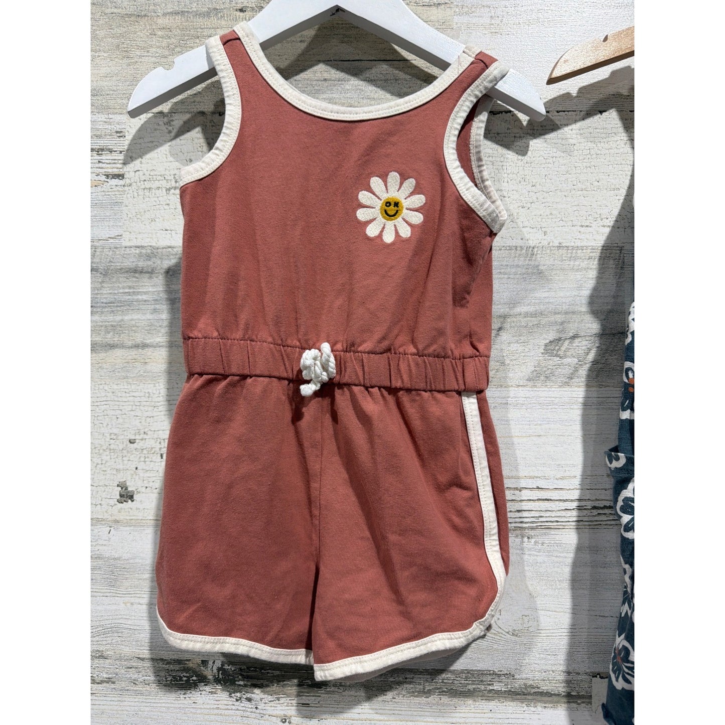Little Co Smiley Face Romper Floral Dress Girls 3T Rust Navy Boho EUC2