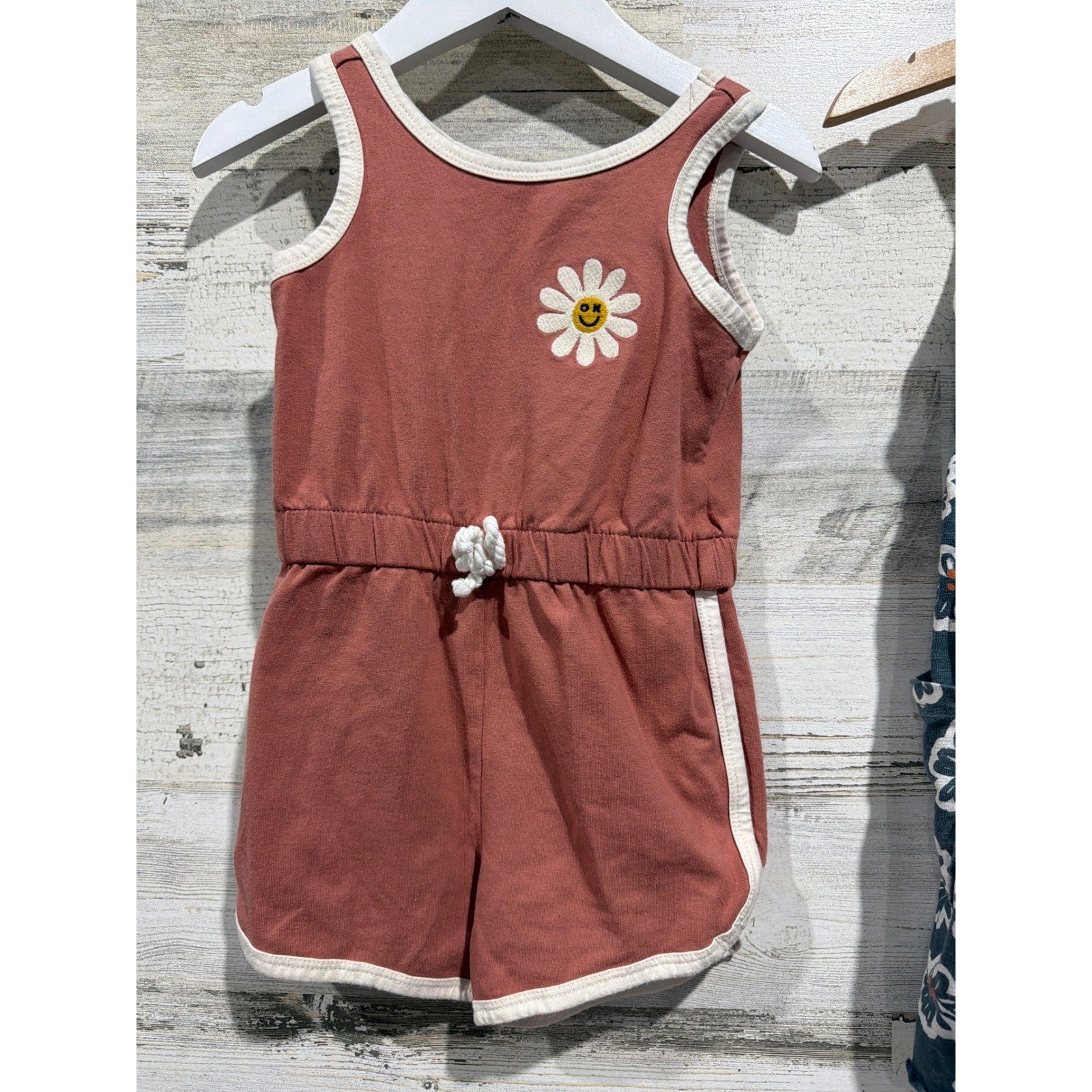 Little Co Smiley Face Romper Floral Dress Girls 3T Rust Navy Boho EUC2