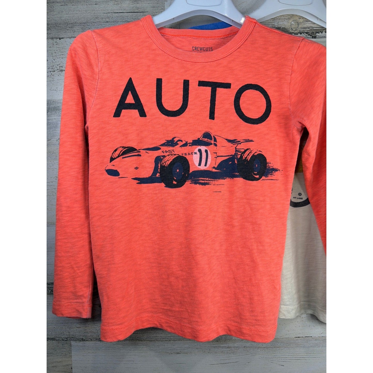 Crewcuts Graphic T-Shirt Boys 6 7 Orange White Racing Car Speedway *Flawed1