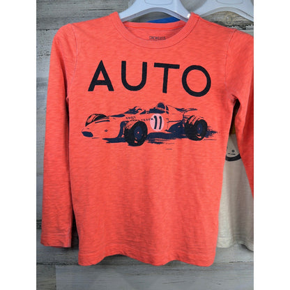 Crewcuts Graphic T-Shirt Boys 6 7 Orange White Racing Car Speedway *Flawed1