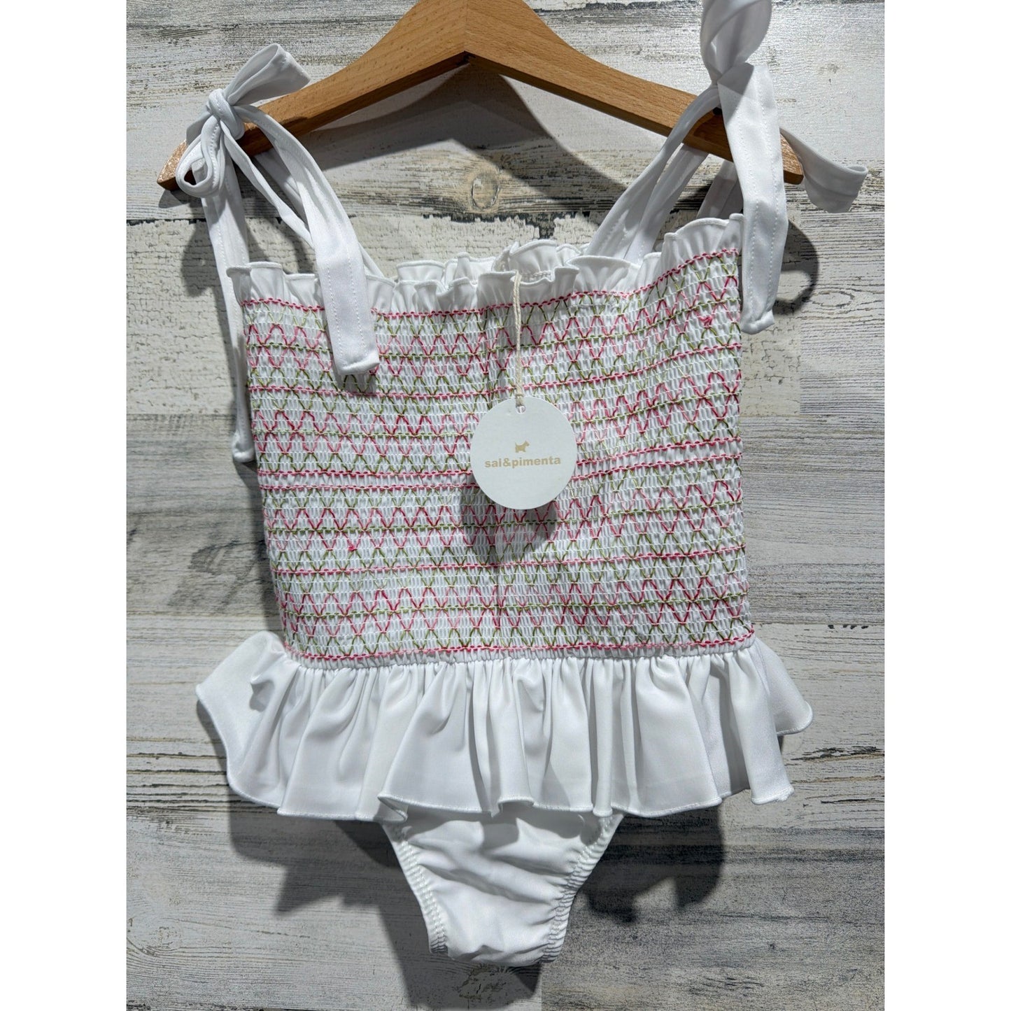 Sal & Pimenta Swimsuit Girls 4T White Smocked Ruffle Coastal Preppy NWT0
